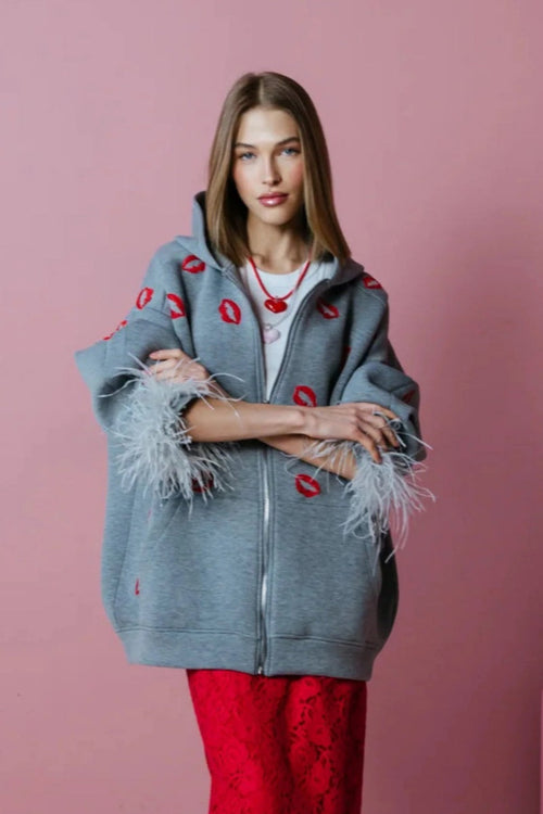 American Embroidered Kiss Feather Jacket