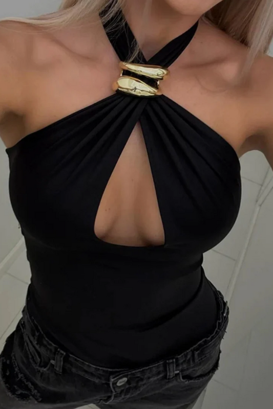 Crepe Halterneck Trim Detail Top
