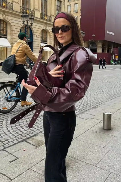 British Moto Cropped Leather Jacket