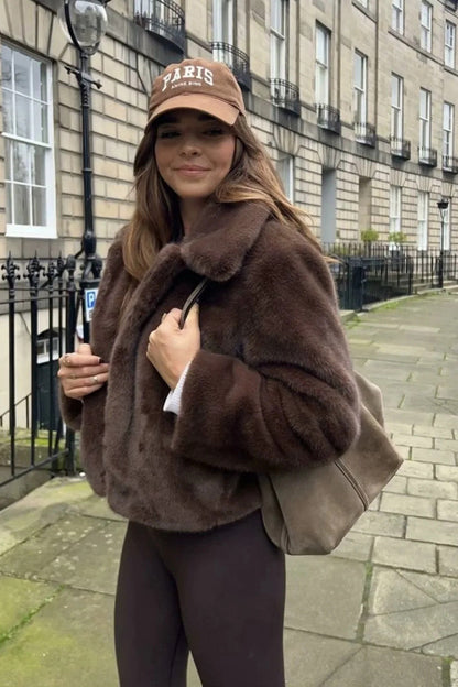 Cocoa Tone Plush Lapel Jacket