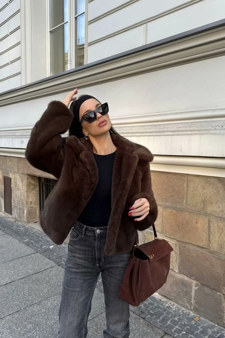 Cocoa Tone Plush Lapel Jacket