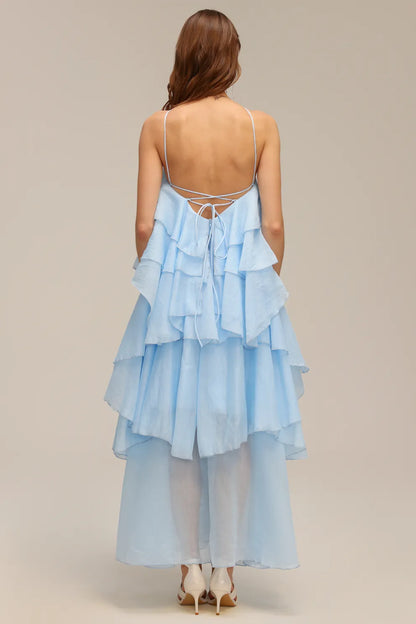 Azure Blossom Ruffle Dress