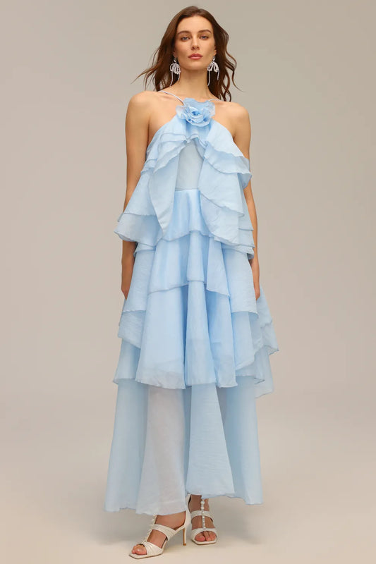 Azure Blossom Ruffle Dress