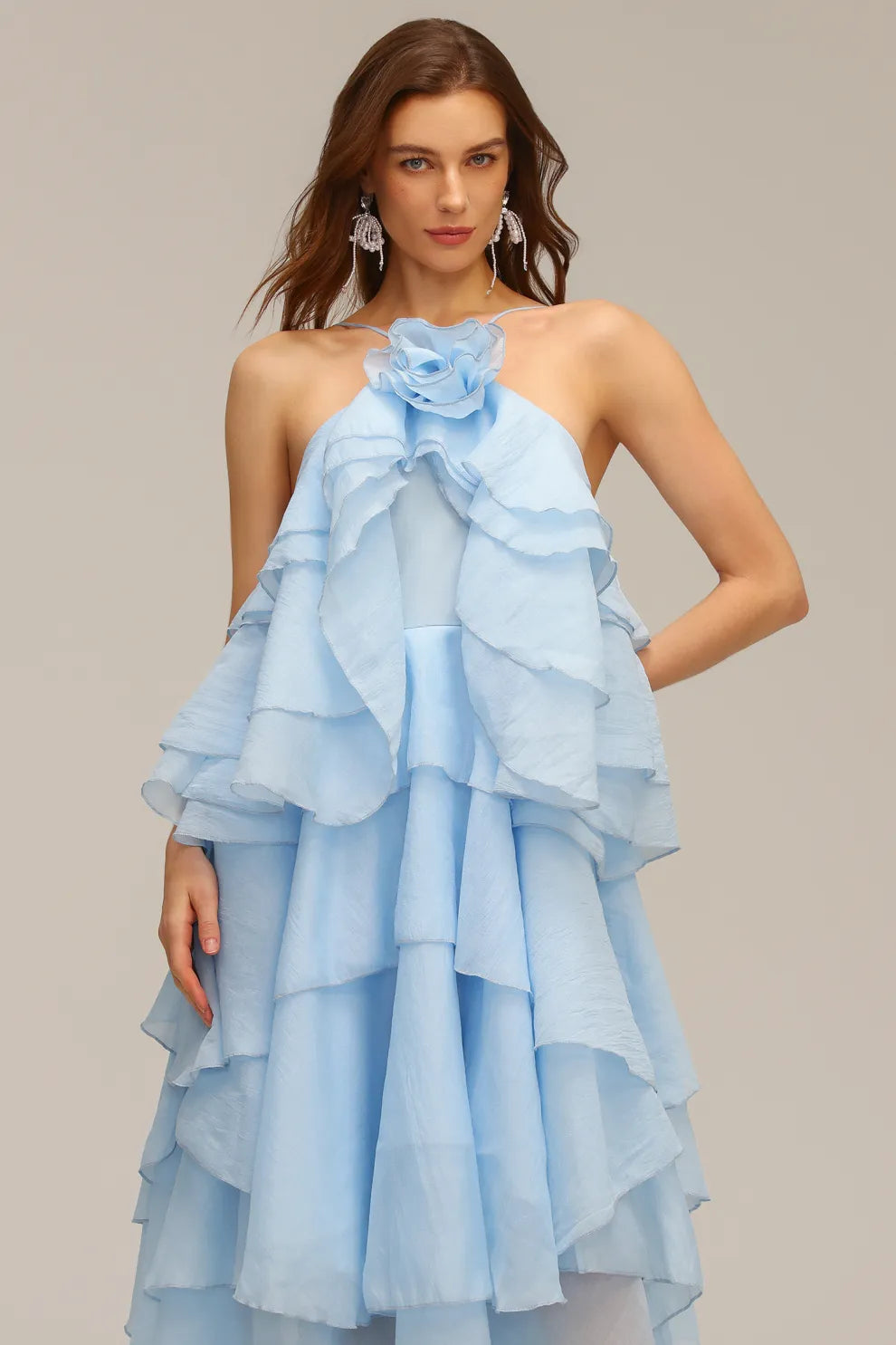 Azure Blossom Ruffle Dress
