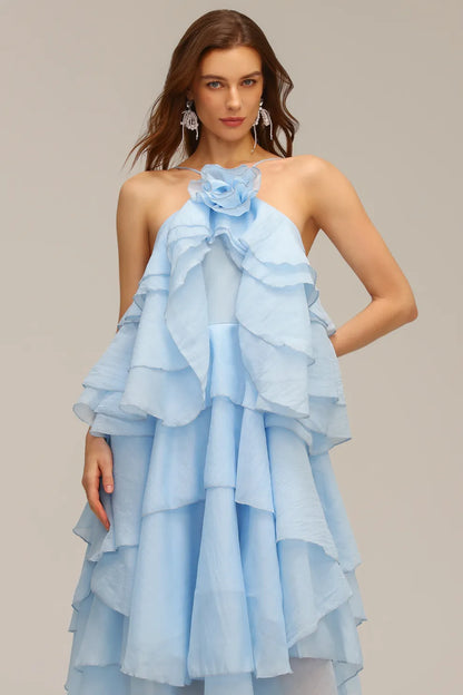 Azure Blossom Ruffle Dress