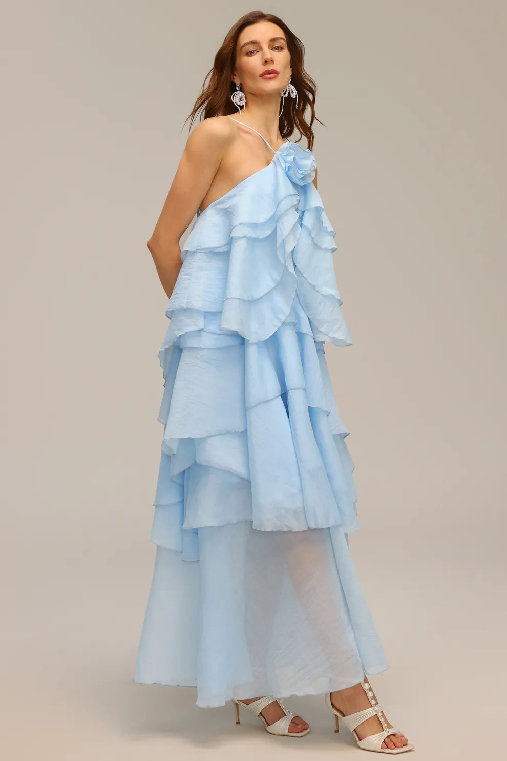 Azure Blossom Ruffle Dress