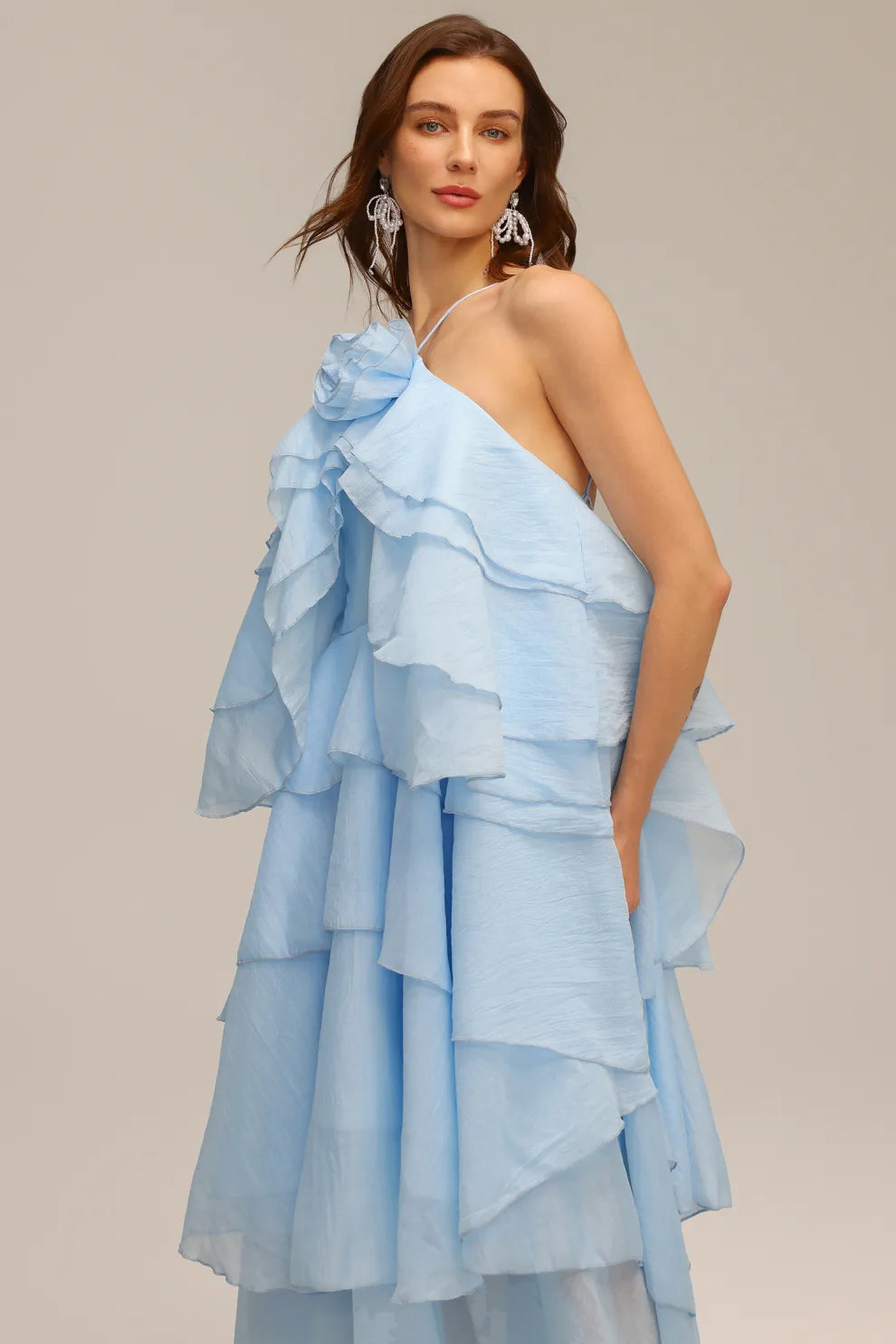 Azure Blossom Ruffle Dress