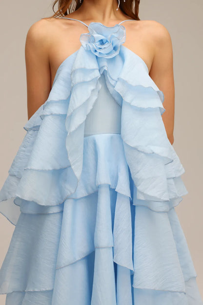 Azure Blossom Ruffle Dress