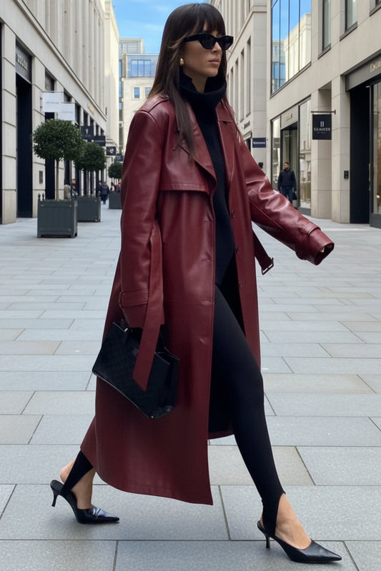 Waist-Tied City Chic Leather Coat