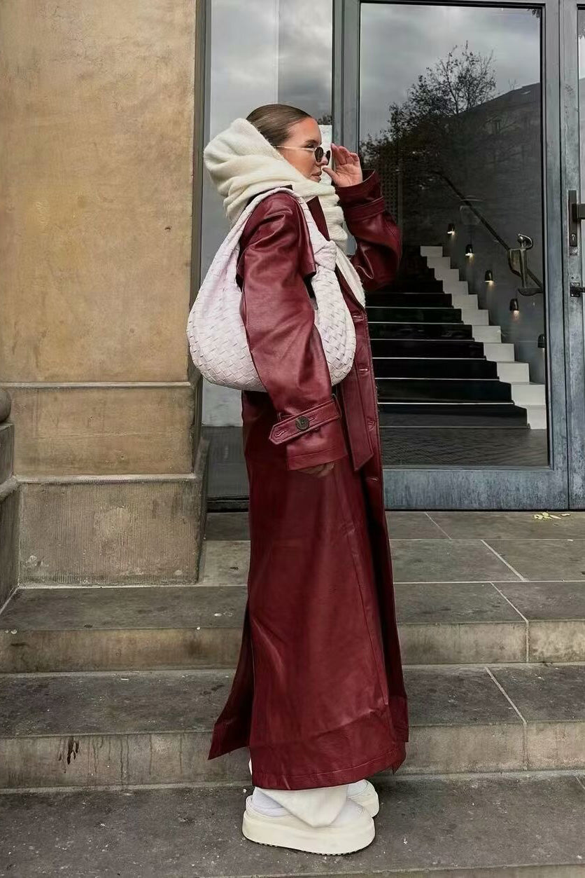 Waist-Tied City Chic Leather Coat