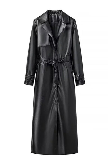 Waist-Tied City Chic Leather Coat