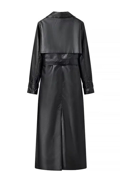Waist-Tied City Chic Leather Coat
