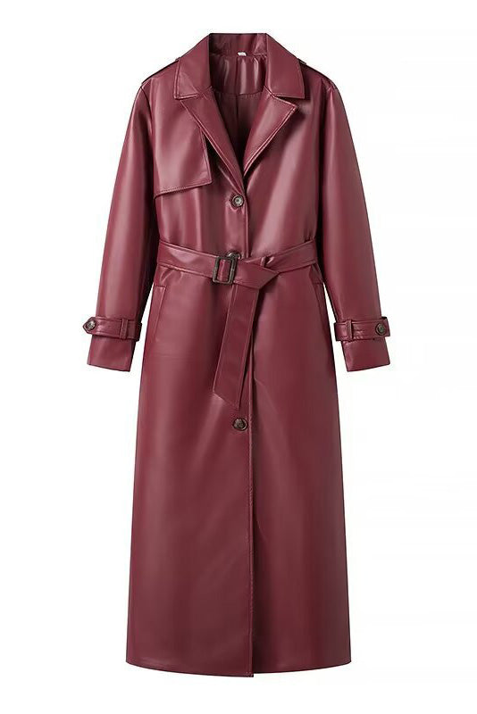 Waist-Tied City Chic Leather Coat