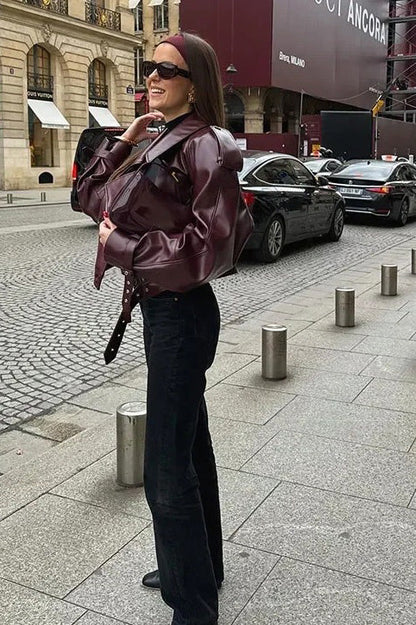 British Moto Cropped Leather Jacket