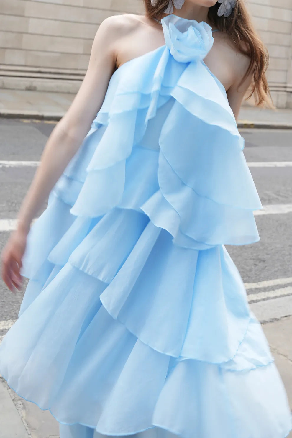 Azure Blossom Ruffle Dress