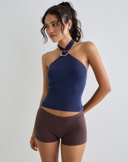 Image of Lorie Halter Top in Cupro Navy