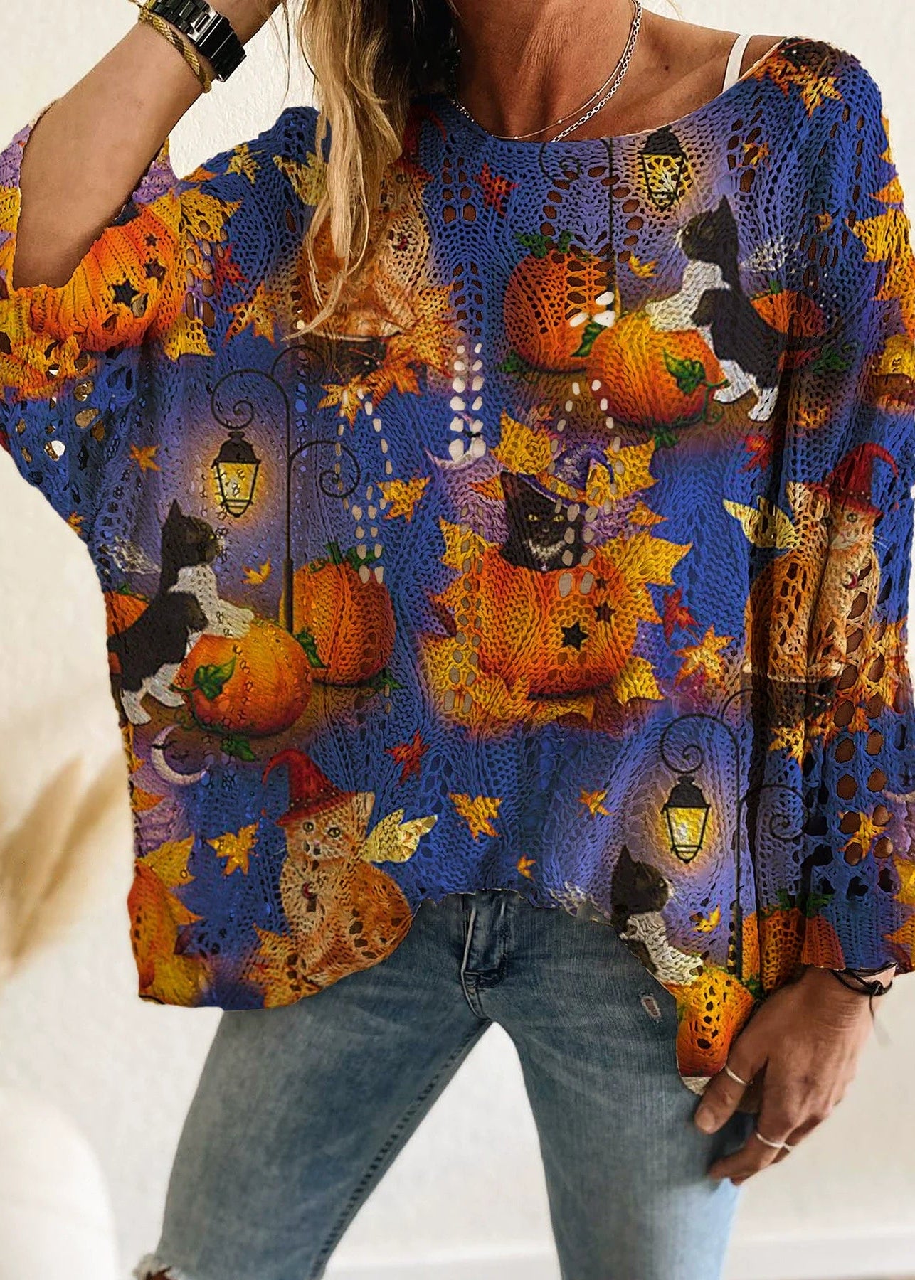 Halloween Pumpkin Print Knit