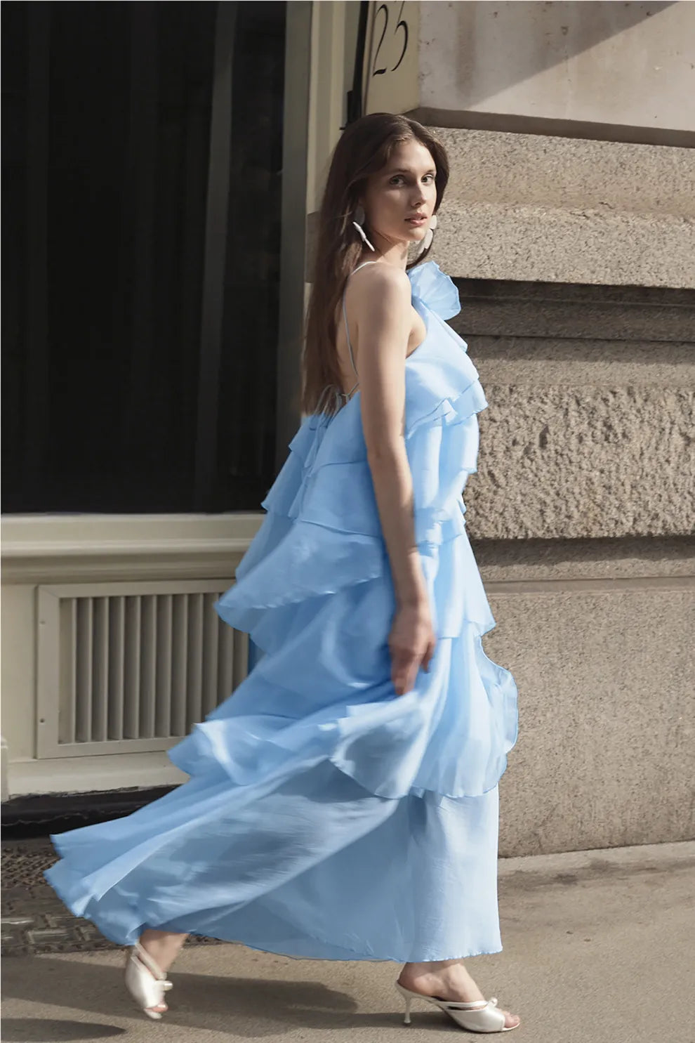 Azure Blossom Ruffle Dress